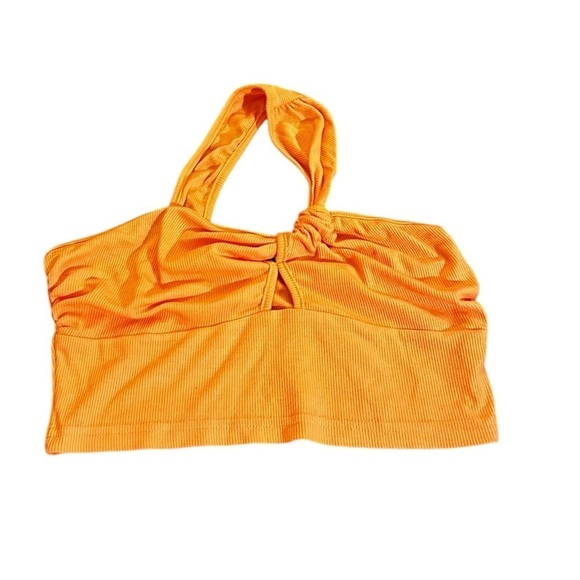 Cider Asymmetrical Halter Cutout Crop Top Women’s size Small (4) Neon Orange - Picture 5 of 12